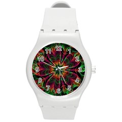 Multicolored Flower Mandala Wallpaper Kaleidoscope Pattern Round Plastic Sport Watch (m) by 99art