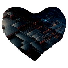 Architectural Design Abstract 3d Neon Glow Industry Large 19  Premium Flano Heart Shape Cushions by 99art