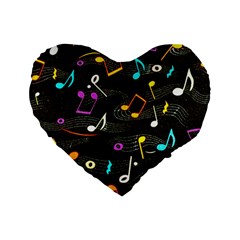 Assorted Color Musical Notes Wallpaper Fabric Standard 16  Premium Heart Shape Cushions by 99art