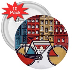 Amsterdam Graphic Design Poster Illustration 3  Buttons (10 Pack)  by 99art