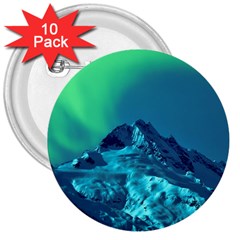Aurora Borealis Sky Winter Snow Mountains Night 3  Buttons (10 Pack)  by B30l