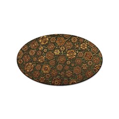 Brown And Green Floral Print Textile Ornament Pattern Texture Sticker Oval (100 Pack) by danenraven