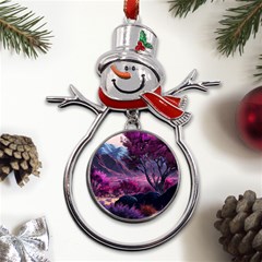 Landscape Landscape Painting Purple Purple Trees Metal Snowman Ornament by Cowasu