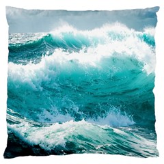 Ai Generated Waves Ocean Sea Tsunami Nautical Blue Sea Standard Premium Plush Fleece Cushion Case (two Sides) by Cowasu