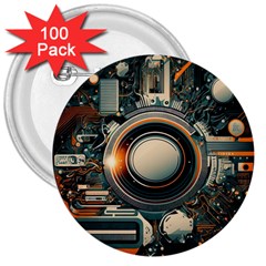Illustrations Technology Robot Internet Processor 3  Buttons (100 Pack)  by Cowasu