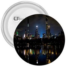New York Night Central Park Skyscrapers Skyline 3  Buttons by Cowasu