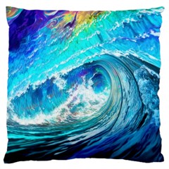 Tsunami Waves Ocean Sea Nautical Nature Water Painting Large Premium Plush Fleece Cushion Case (one Side) by Cowasu