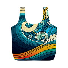 Waves Wave Ocean Sea Abstract Whimsical Abstract Art Full Print Recycle Bag (m) by Cowasu