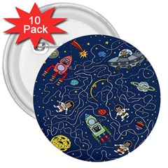 Cat-cosmos-cosmonaut-rocket 3  Buttons (10 Pack)  by Wav3s