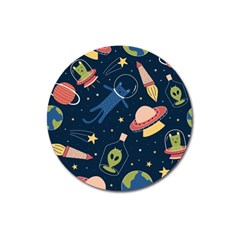Seamless-pattern-with-funny-aliens-cat-galaxy Magnet 3  (round) by Wav3s