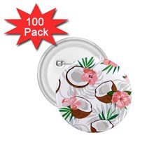 Seamless Pattern Coconut Piece Palm Leaves With Pink Hibiscus 1 75  Buttons (100 Pack)  by Vaneshart