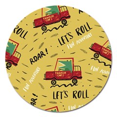 Childish-seamless-pattern-with-dino-driver Magnet 5  (round) by Vaneshart
