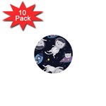 Space Cat Illustration Pattern Astronaut 1  Mini Buttons (10 pack)  Front