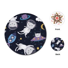 Space Cat Illustration Pattern Astronaut Playing Cards Single Design (round) by Wav3s