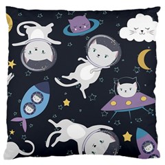 Space Cat Illustration Pattern Astronaut Large Premium Plush Fleece Cushion Case (two Sides) by Wav3s
