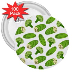 Vegetable Pattern With Composition Broccoli 3  Buttons (100 Pack)  by Grandong