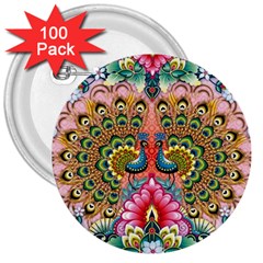 Pink Peacock Bird Pattern Texture 3  Buttons (100 Pack)  by Cowasu