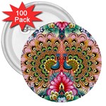 Pink Peacock Bird Pattern Texture 3  Buttons (100 pack)  Front