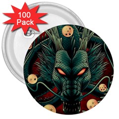 Dragon Art 3  Buttons (100 Pack)  by Cowasu
