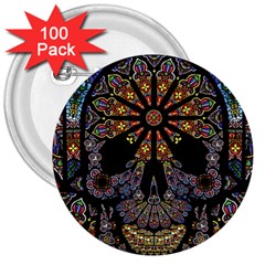 Skull Death Mosaic Artwork Stained Glass 3  Buttons (100 Pack)  by Cowasu