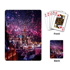 Moscow Kremlin Saint Basils Cathedral Architecture  Building Cityscape Night Fireworks Playing Cards Single Design (rectangle) by Cowasu