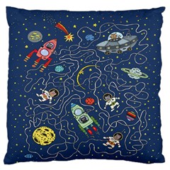 Cat Cosmos Cosmonaut Rocket Large Premium Plush Fleece Cushion Case (two Sides) by Cowasu