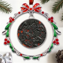 Volcanic Lava Background Effect Metal X mas Wreath Ribbon Ornament by Simbadda