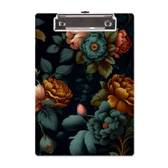 Floral Flower Blossom Turquoise A5 Acrylic Clipboard by Vaneshop