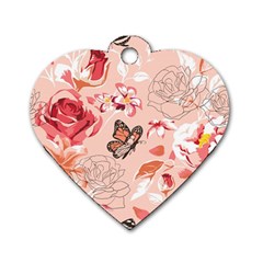 Beautiful-seamless-spring-pattern-with-roses-peony-orchid-succulents Dog Tag Heart (two Sides) by uniart180623