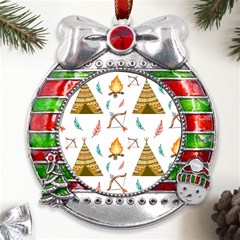 Cute-cartoon-native-american-seamless-pattern Metal X mas Ribbon With Red Crystal Round Ornament by uniart180623