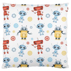 Cute-cartoon-robots-seamless-pattern Large Premium Plush Fleece Cushion Case (one Side) by uniart180623