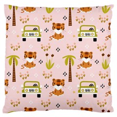 Cute-tiger-car-safari-seamless-pattern Large Premium Plush Fleece Cushion Case (two Sides) by uniart180623