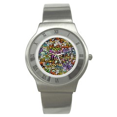 Graffiti-word-seamless-pattern Stainless Steel Watch by uniart180623
