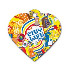 Colorful-city-life-horizontal-seamless-pattern-urban-city Dog Tag Heart (two Sides) by uniart180623