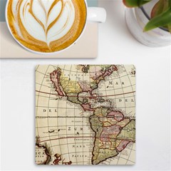 Vintage World Map Old  Globe Antique America Uv Print Square Tile Coaster  by uniart180623
