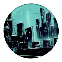 Buildings City Urban Destruction Background Round Glass Fridge Magnet (4 Pack) by uniart180623