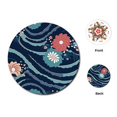 Waves Flowers Pattern Water Floral Minimalist Playing Cards Single Design (round) by uniart180623