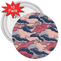 Waves Ocean Sea Water Pattern Rough Seas 3  Buttons (10 Pack)  by uniart180623