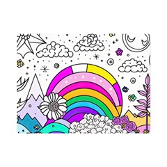 Rainbow Fun Cute Minimal Doodle Drawing Art Premium Plush Fleece Blanket (mini) by uniart180623