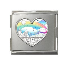 Rainbow Fun Cute Minimal Doodle Drawing Arts Mega Link Heart Italian Charm (18mm) by uniart180623