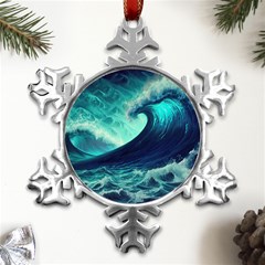 Ai Generated Waves Ocean Sea Tsunami Nautical Fantasy Metal Small Snowflake Ornament by uniart180623