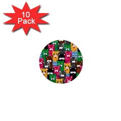 Cat Funny Colorful Pattern 1  Mini Buttons (10 Pack)  by uniart180623