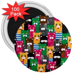 Cat Funny Colorful Pattern 3  Magnets (100 Pack) by uniart180623