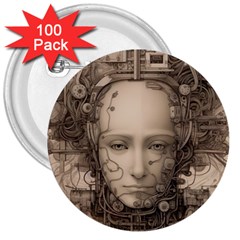 Cyborg Robot Future Drawing Poster 3  Buttons (100 Pack)  by Ravend