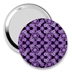 Bitesize Flowers Pearls And Donuts Lilac Black 3  Handbag Mirrors by Mazipoodles
