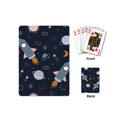 Space Background Illustration With Stars And Rocket Seamless Vector Pattern Playing Cards Single Design (mini) by uniart180623