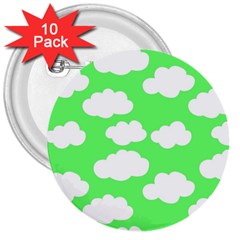 Green And White Cute Clouds  3  Buttons (10 Pack)  by ConteMonfrey