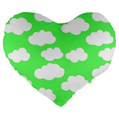 Green And White Cute Clouds  Large 19  Premium Heart Shape Cushions by ConteMonfrey