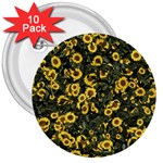 Sunflowers Yellow Flowers Flowers Digital Drawing 3  Buttons (10 pack)  Front