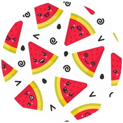 Cute Smiling Watermelon Seamless Pattern White Background Wooden Puzzle Round by Simbadda